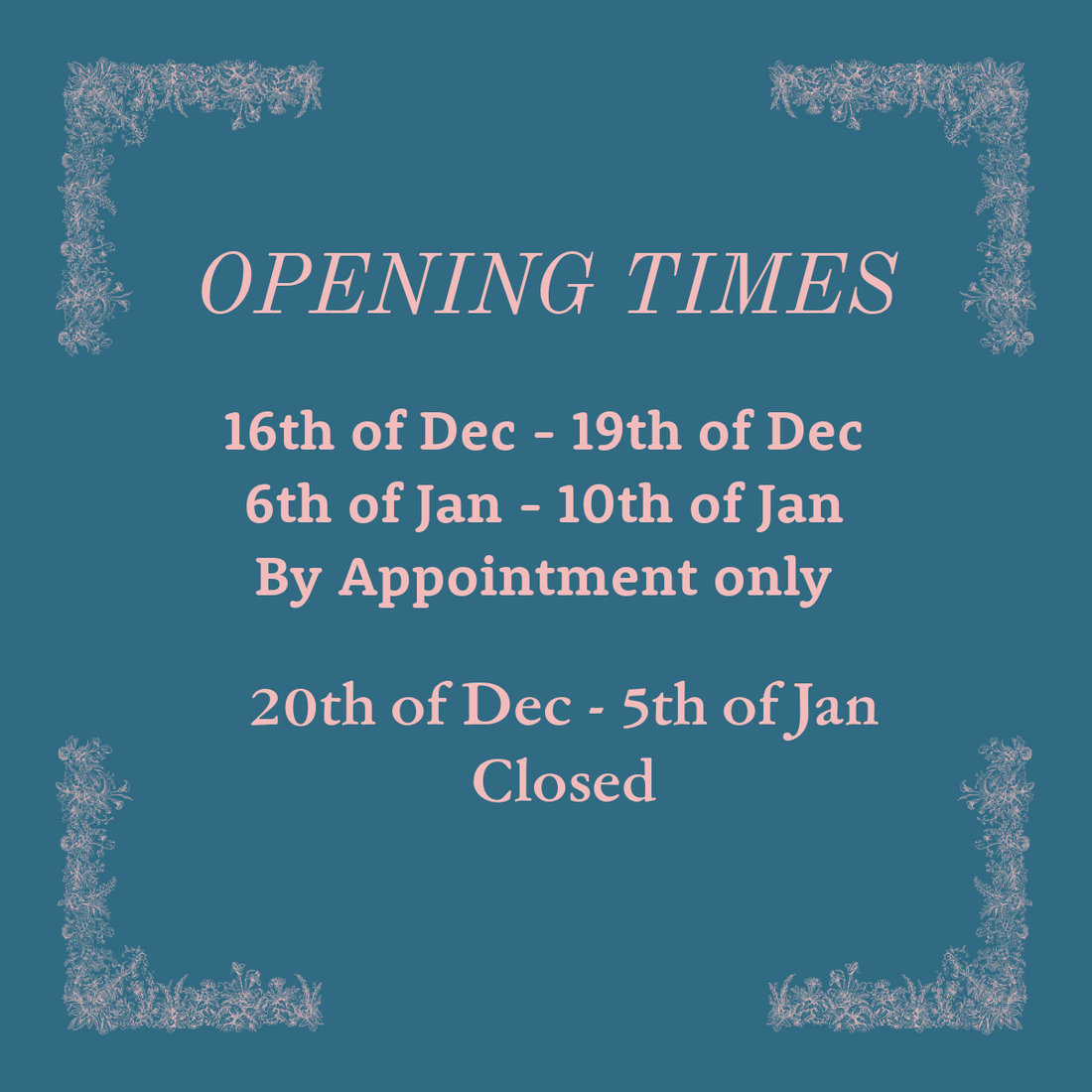 Opening Times for Festive Period